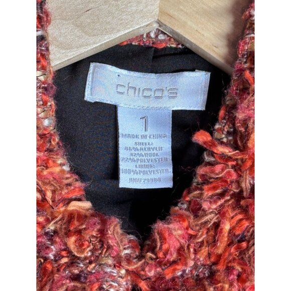 Chico's Tweed Jacket Womens Size 1 SARAIH Red Orange Button Front Lined‎ - Picture 11 of 11